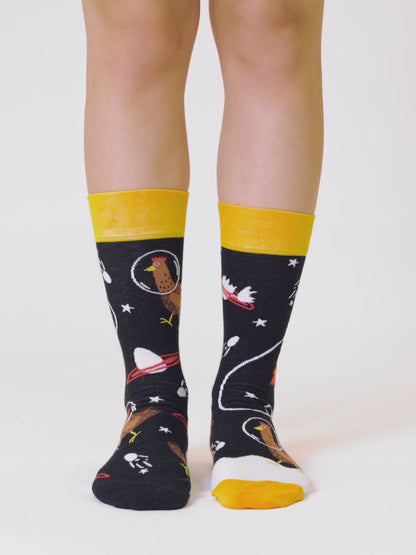 Lustige Socken Hühner-Astronaut